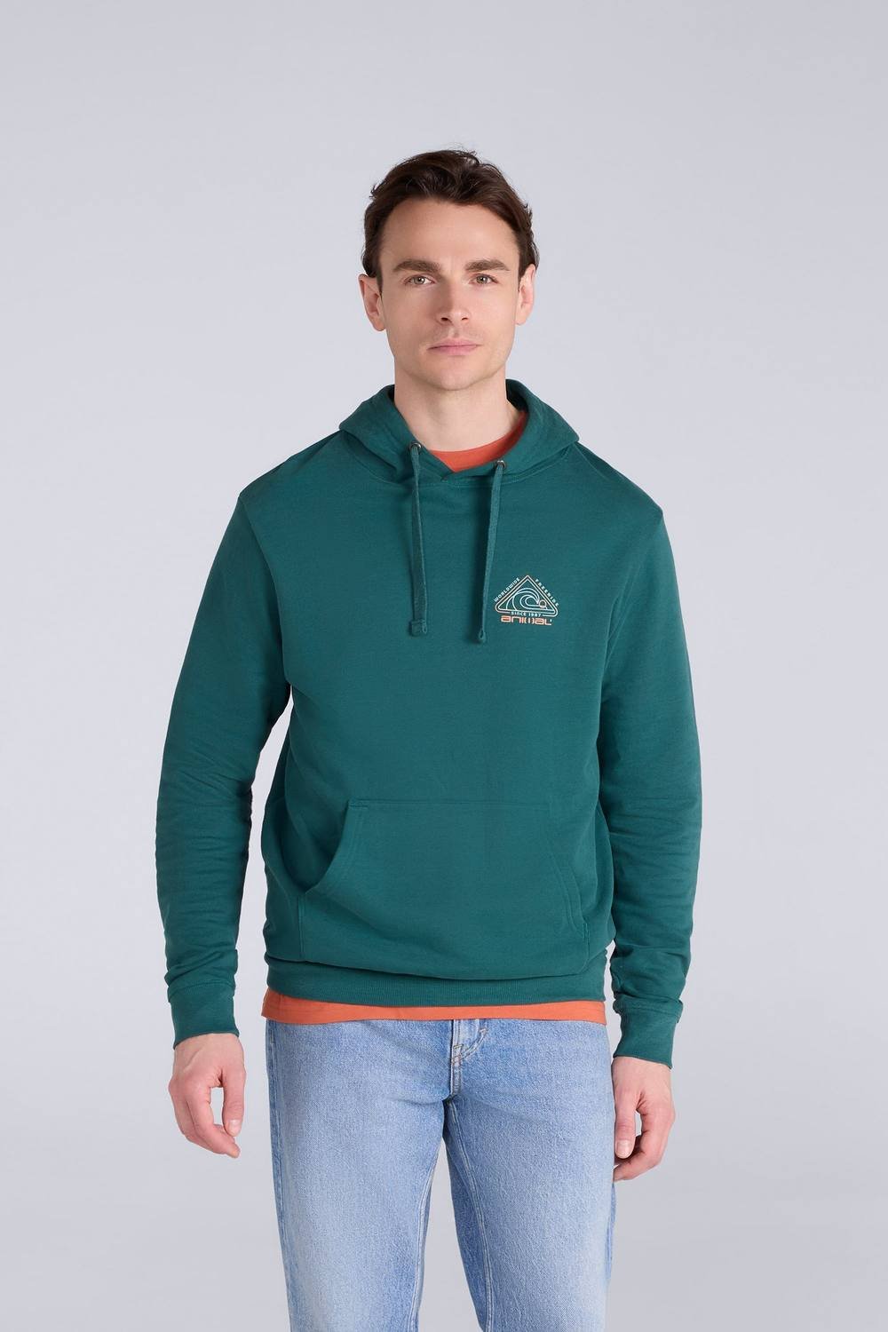 Animal Animal Men's 'River' Lightweight Casual Long Sleeve Soft Cotton Graphic Hoodie in Dark Green - 2