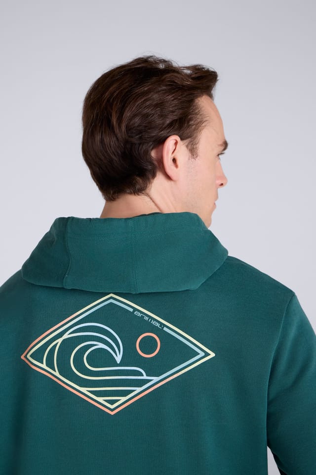 Animal Animal Men's 'River' Lightweight Casual Long Sleeve Soft Cotton Graphic Hoodie in Dark Green - 2