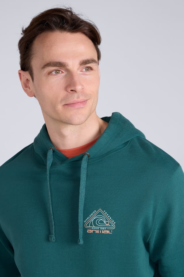 Animal Animal Men's 'River' Lightweight Casual Long Sleeve Soft Cotton Graphic Hoodie in Dark Green - 3