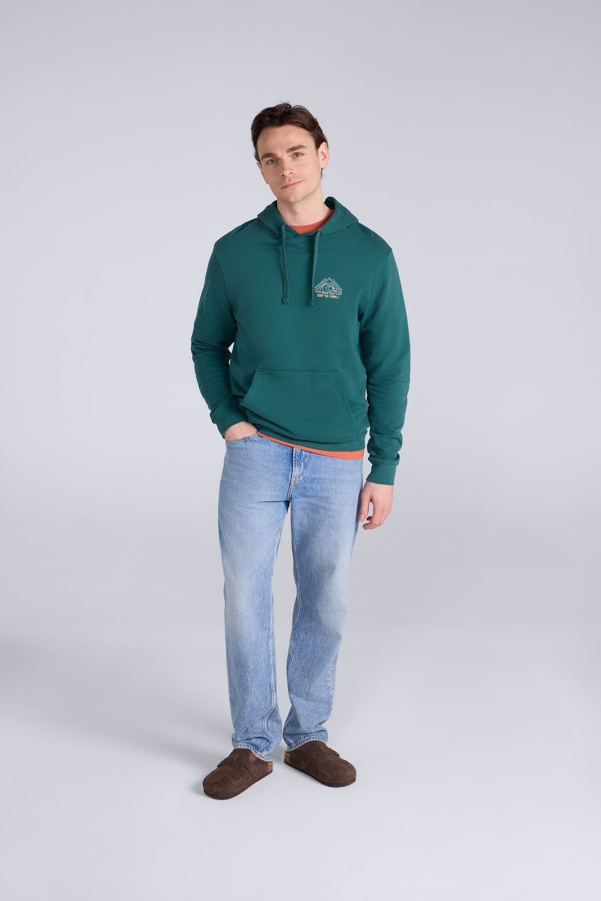 Animal Animal Men's 'River' Lightweight Casual Long Sleeve Soft Cotton Graphic Hoodie in Dark Green - 4