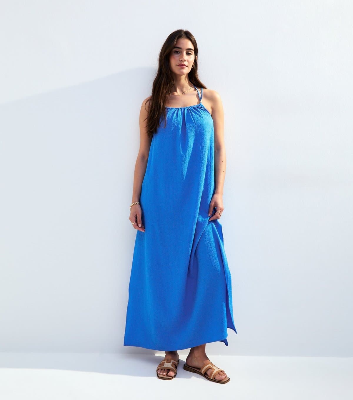 New Look Women's Blue Textured Beaded Strap Beach Maxi Dress New Look