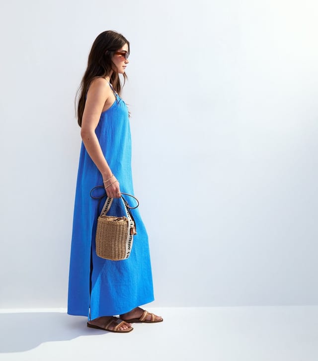 New Look Women's Blue Textured Beaded Strap Beach Maxi Dress New Look - 3