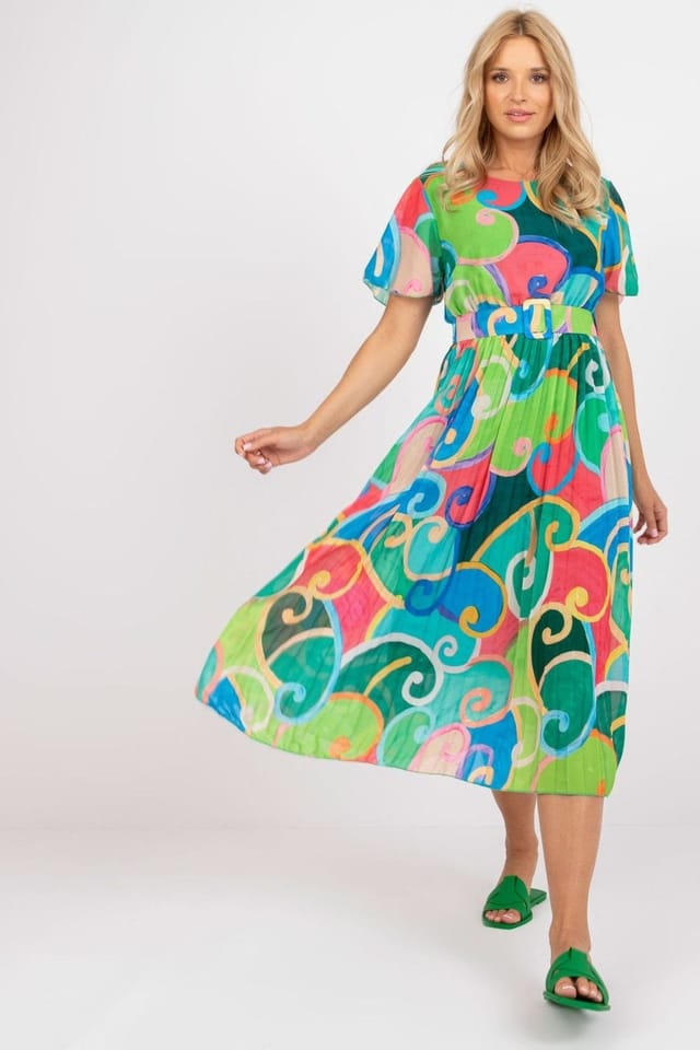 Love Lace Love Lace Women's Italy Summer Flared Belted Lined Dress in Green - 2