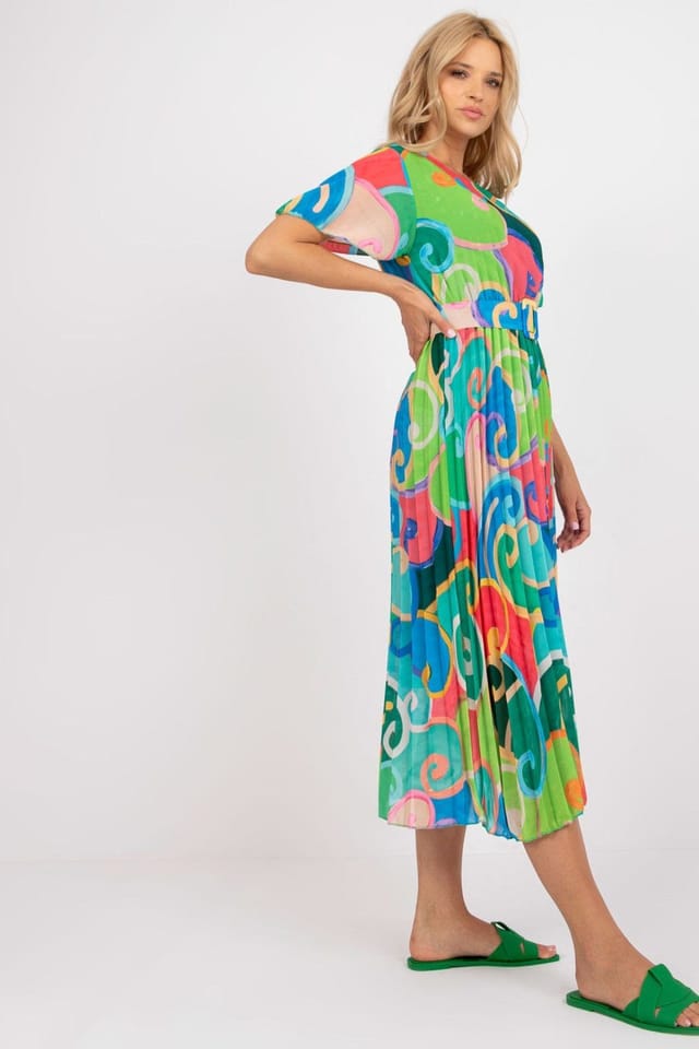 Love Lace Love Lace Women's Italy Summer Flared Belted Lined Dress in Green - 3