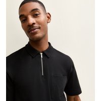 New Look Men's Black Relaxed Quarter Zip Polo Top New Look - 3