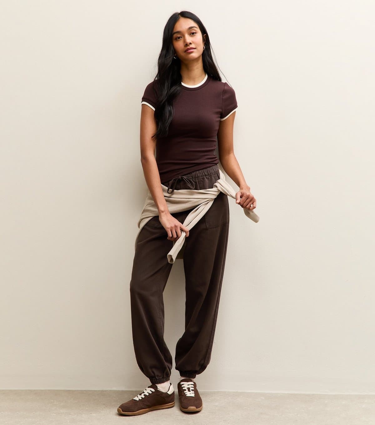 New Look Women's Dark Brown Cotton Tapered Cargo Trousers New Look