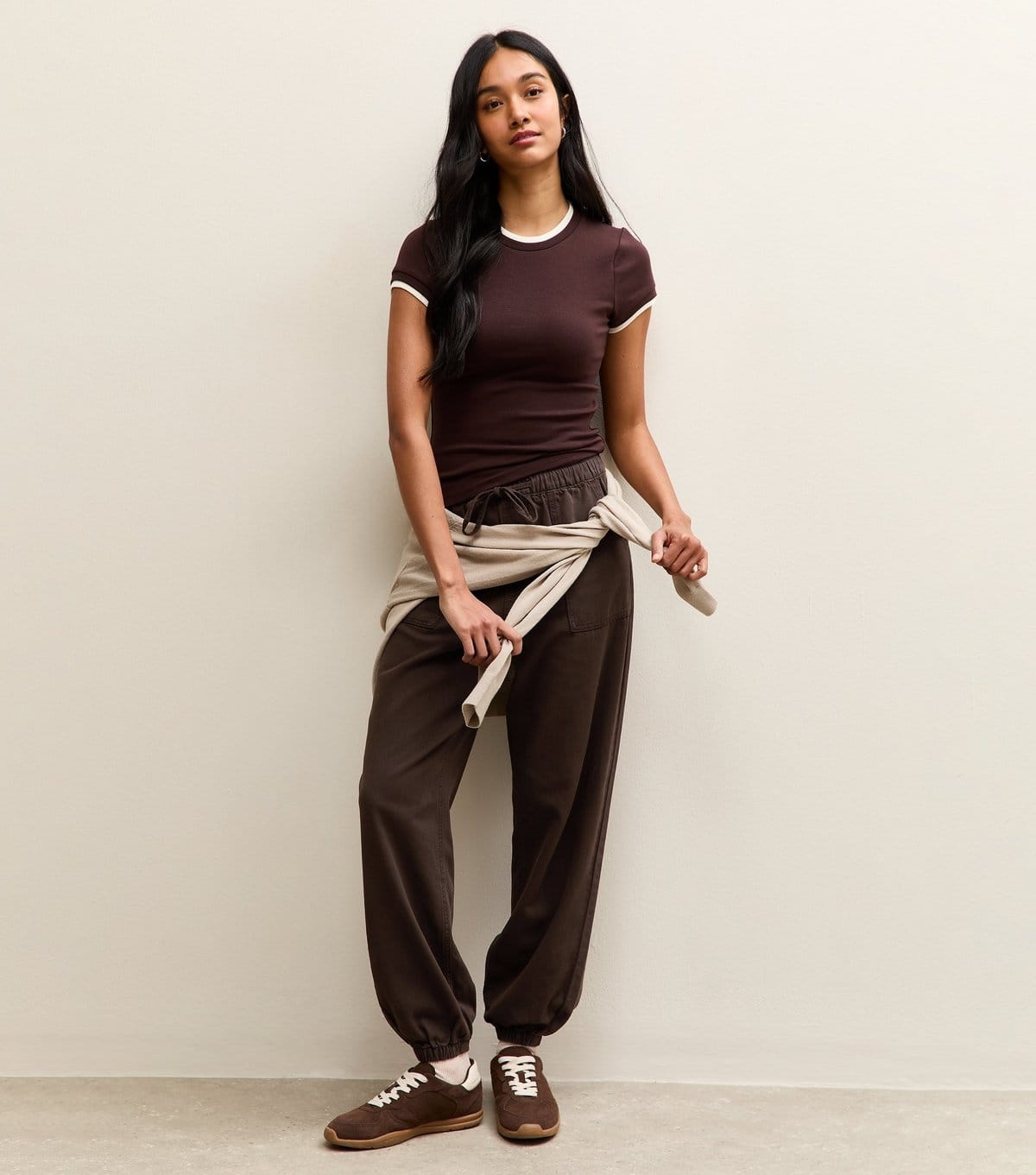 Women's Dark Brown Cotton Tapered Cargo Trousers New Look