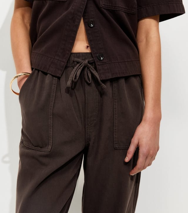 New Look Women's Dark Brown Cotton Tapered Cargo Trousers New Look - 3