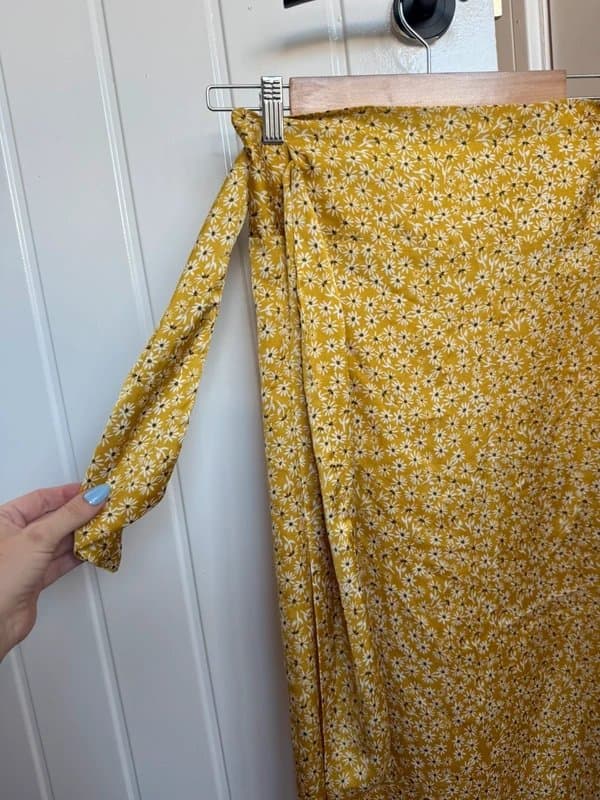 Never Fully Dressed Never Fully Dressed Mustard Daisy Print Jaspre Midi Skirt | Yellow Floral Wrap Skirt | Size UK 8