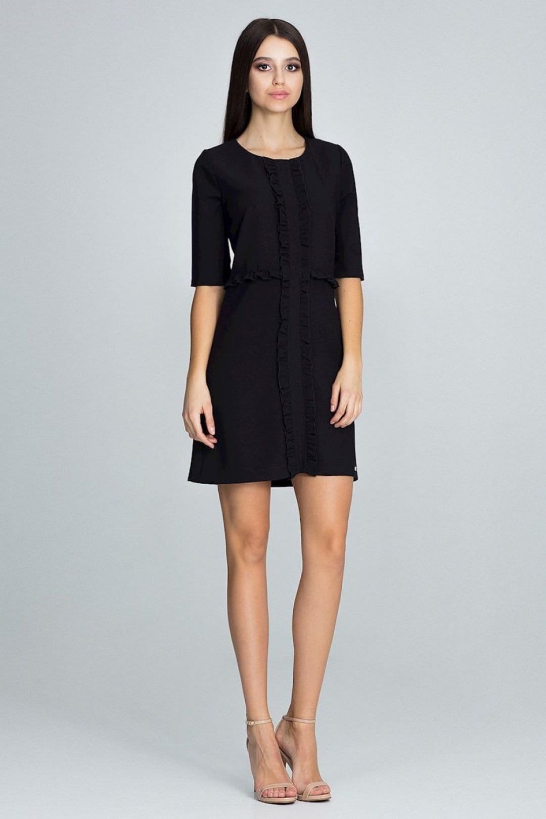 Love Lace Black Ruffle Wrap Cocktail Dress