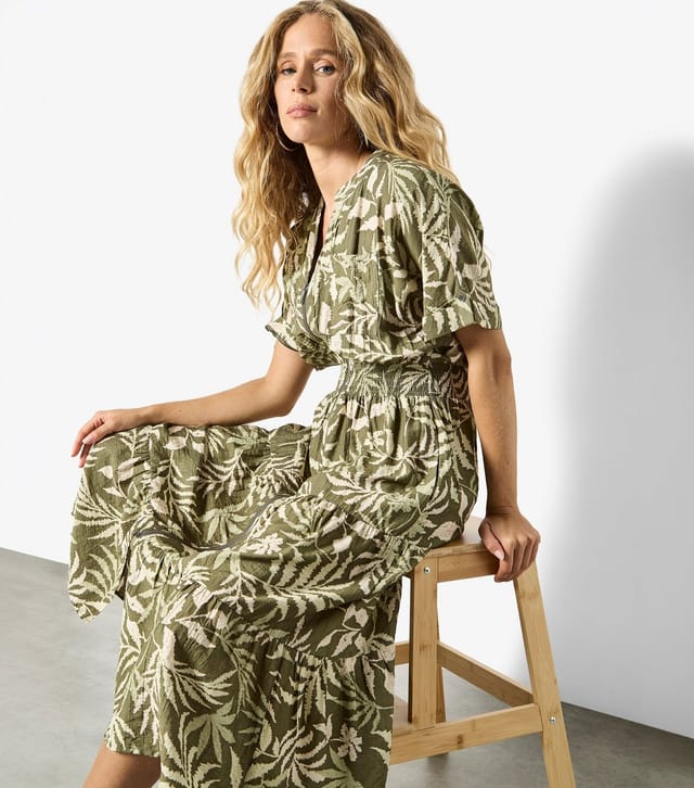 Apricot Women's Light Khaki Palm Print Zip Front Midi Dress Apricot New Look - 2