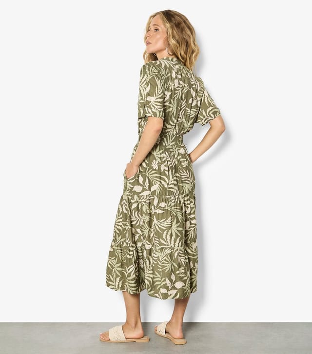 Apricot Women's Light Khaki Palm Print Zip Front Midi Dress Apricot New Look - 3