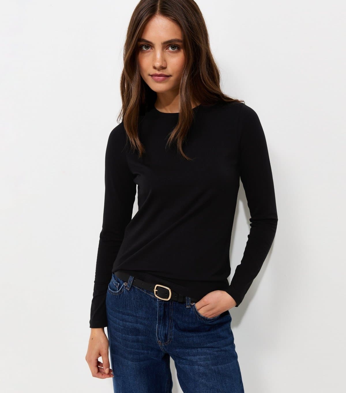 New Look New Look Black Cotton-Rich Crew Neck Long Sleeve T-Shirt