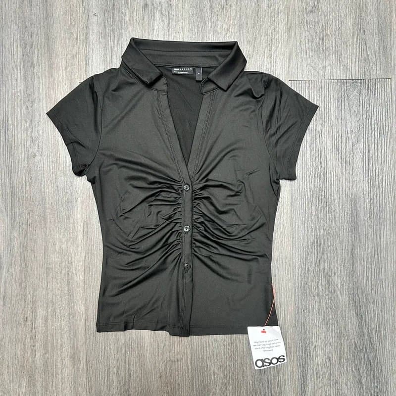 ASOS ASOS Black Ruched Button Top