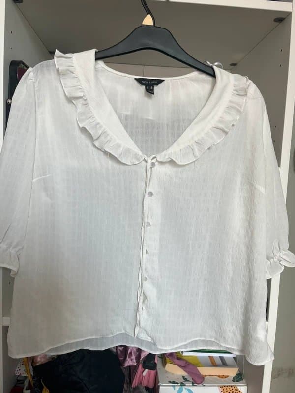 New Look Chiffon white, shirt, frill neck