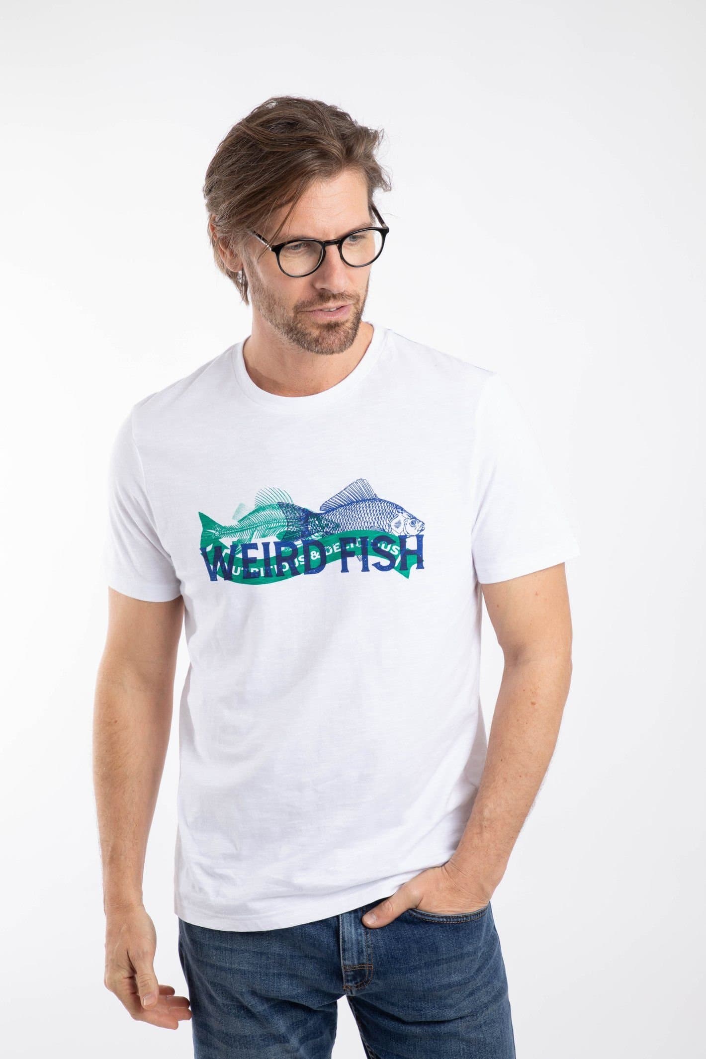 Weird Fish Weird Fish Men's Fishmonger Front Print Graphic T-Shirt in White