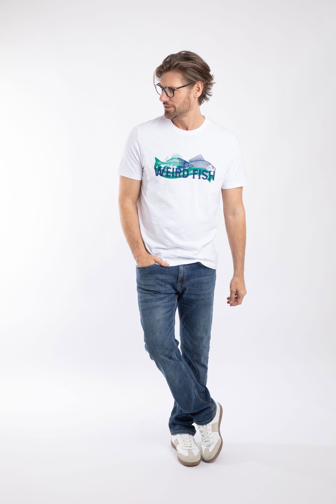 Weird Fish Weird Fish Men's Fishmonger Front Print Graphic T-Shirt in White - 4