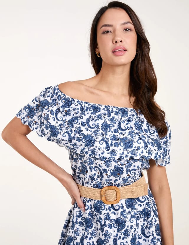 Blue Vanilla Bardot Broderie Mini Belted Dress - 2