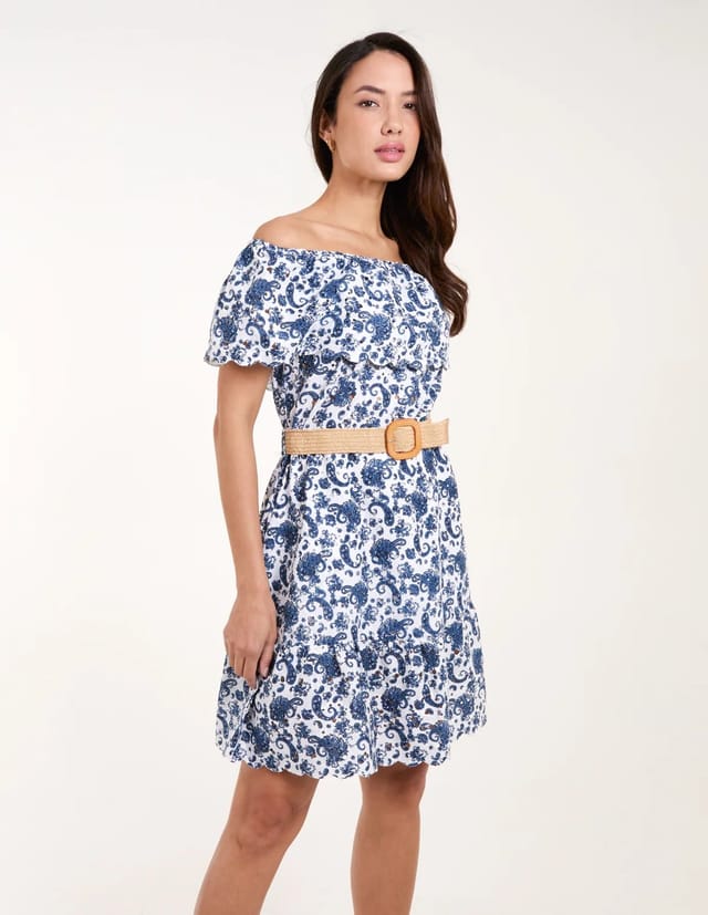 Blue Vanilla Bardot Broderie Mini Belted Dress - 3