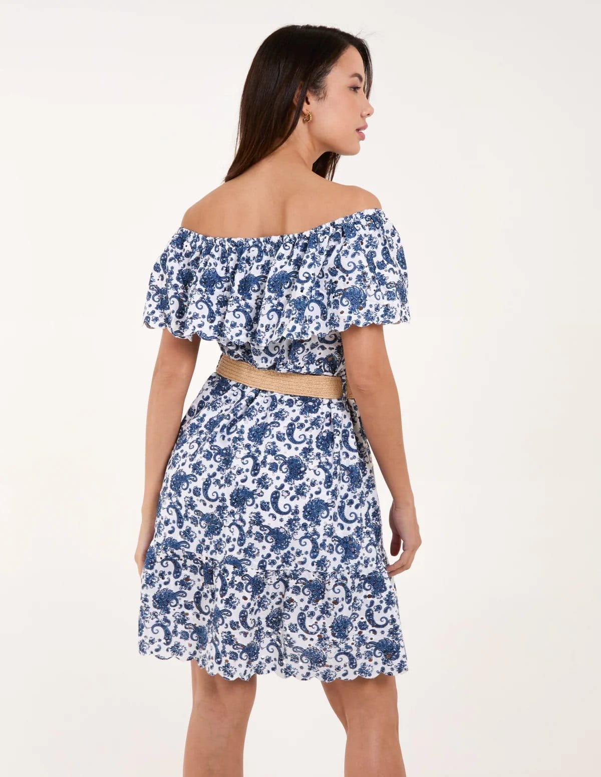 Blue Vanilla Bardot Broderie Mini Belted Dress - 4