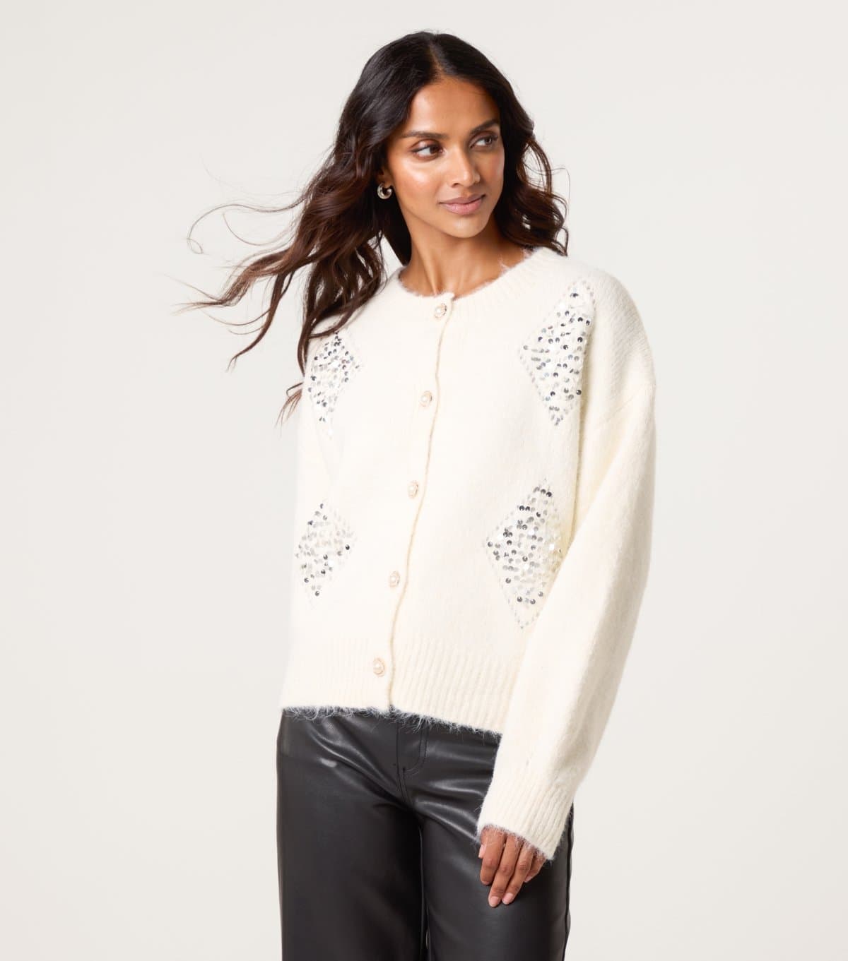 Blue Vanilla Women's Off White Sequin Embellished Cardigan Blue Vanilla New Look