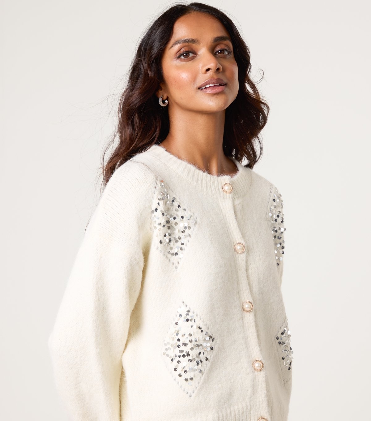 Blue Vanilla Women's Off White Sequin Embellished Cardigan Blue Vanilla New Look - 3