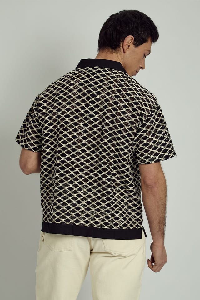Native Youth Native Youth Men's Cotton Blend Short Sleeve Crochet Shirt in Black - 2