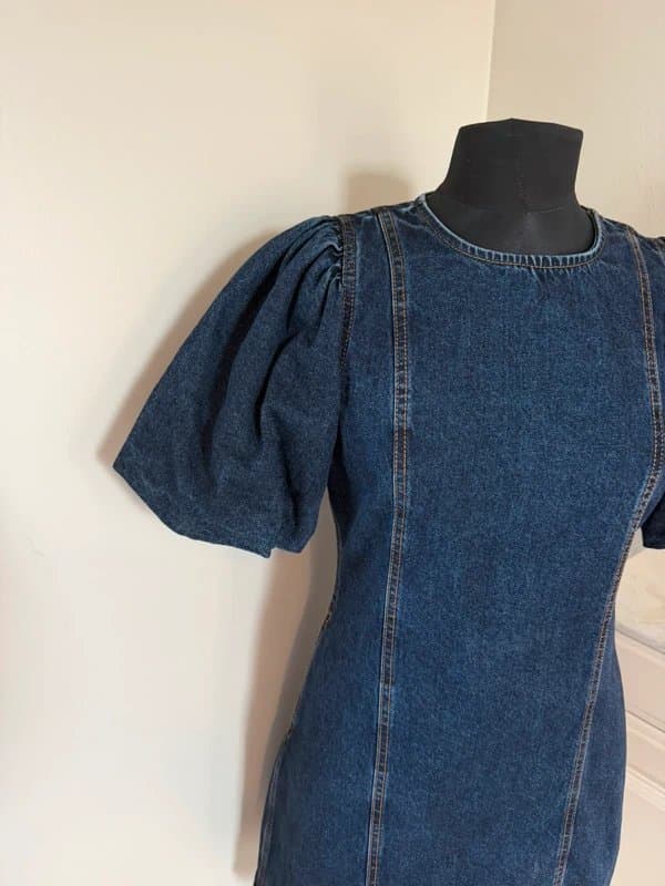 George George Statement Denim Puff Sleeve Mini Dress Zip Size 10 Back Country Western Summer Holiday