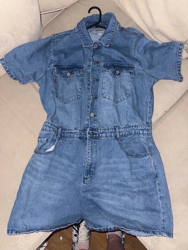 New Look New Look Denim Playsuit Size 18 Blue Utility Short Sleeve