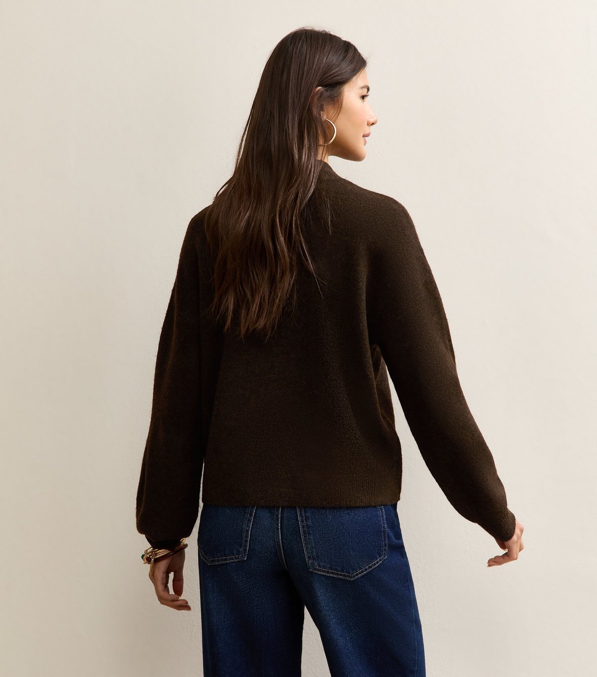 New Look Women's Dark Brown Sequin Animal Motif Mock Neck Jumper New Look - 4