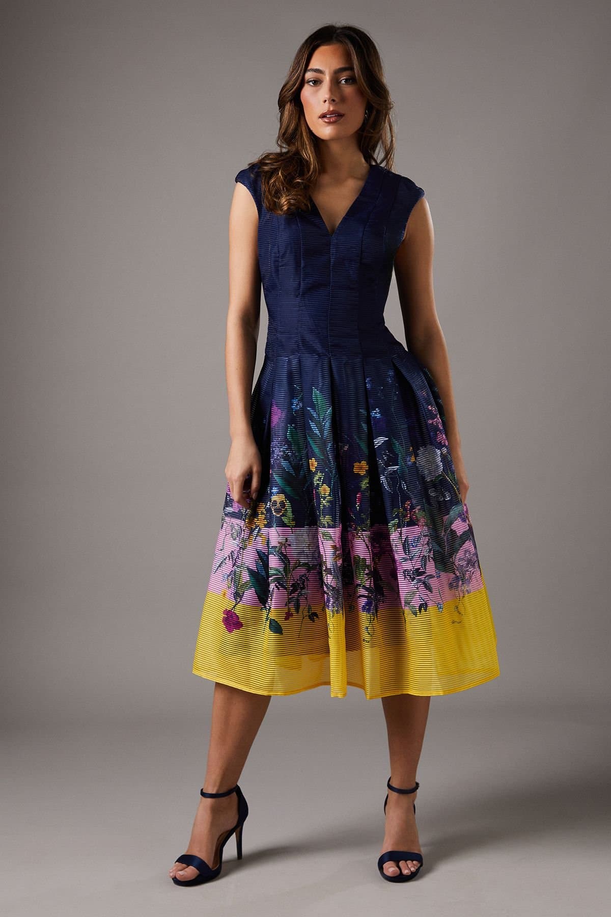 Coast Coast Women's Burnout Organza Drop Waist Midi Dress in Navy