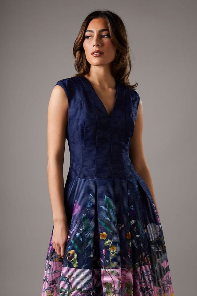 Coast Coast Women's Burnout Organza Drop Waist Midi Dress in Navy - 3