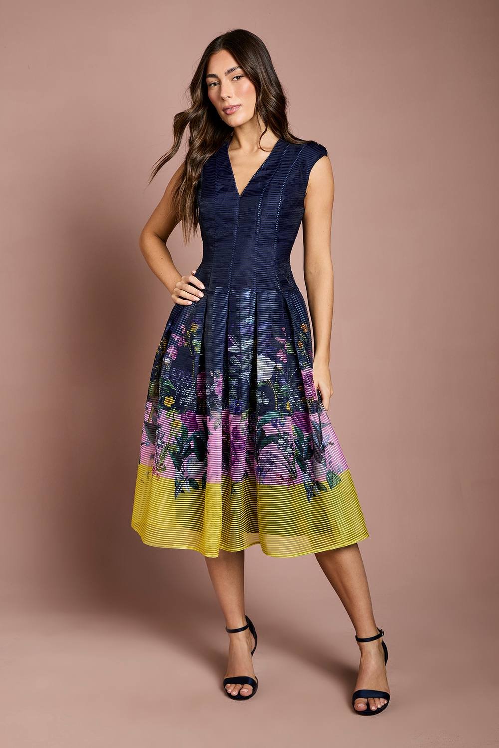 Coast Coast Women's Burnout Organza Drop Waist Midi Dress in Navy - 4