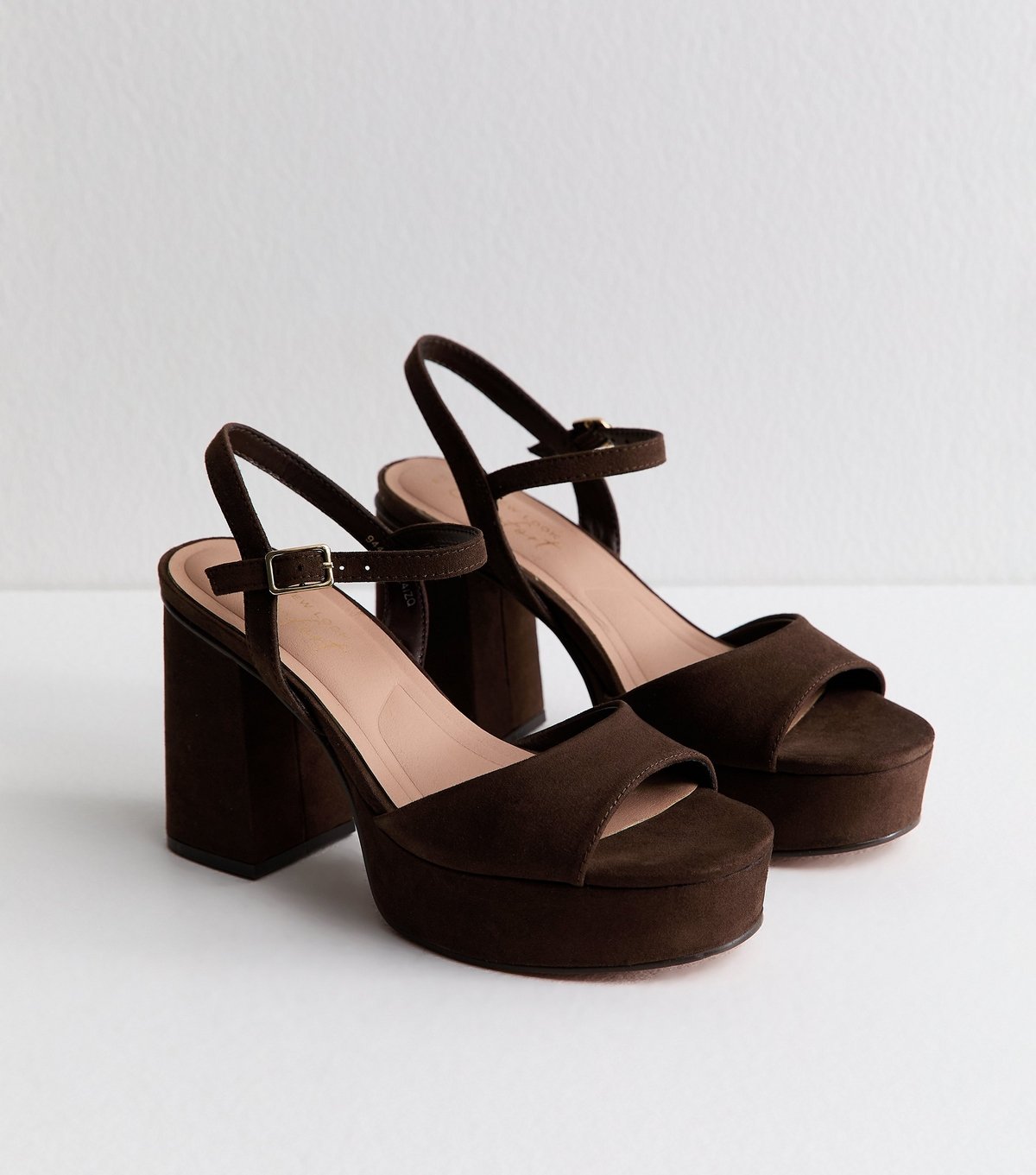 New Look Women's Brown Faux Suede Platform Block Heel Sandals Vegan New Look - 2