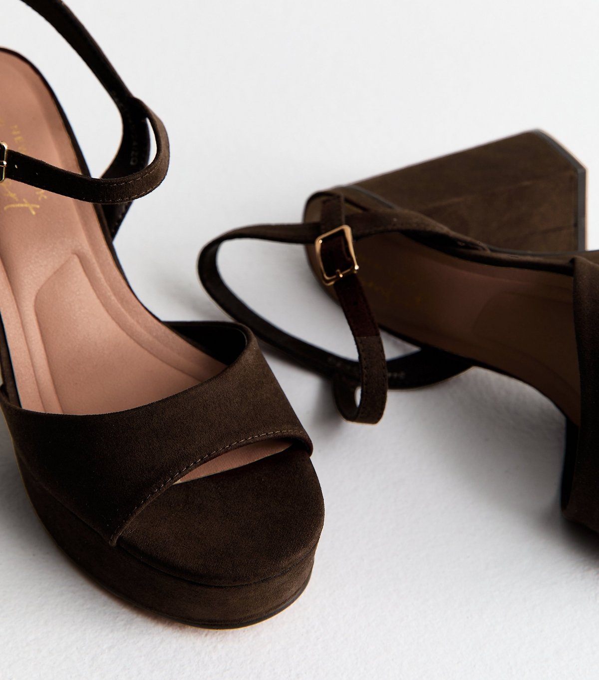 New Look Women's Brown Faux Suede Platform Block Heel Sandals Vegan New Look - 3