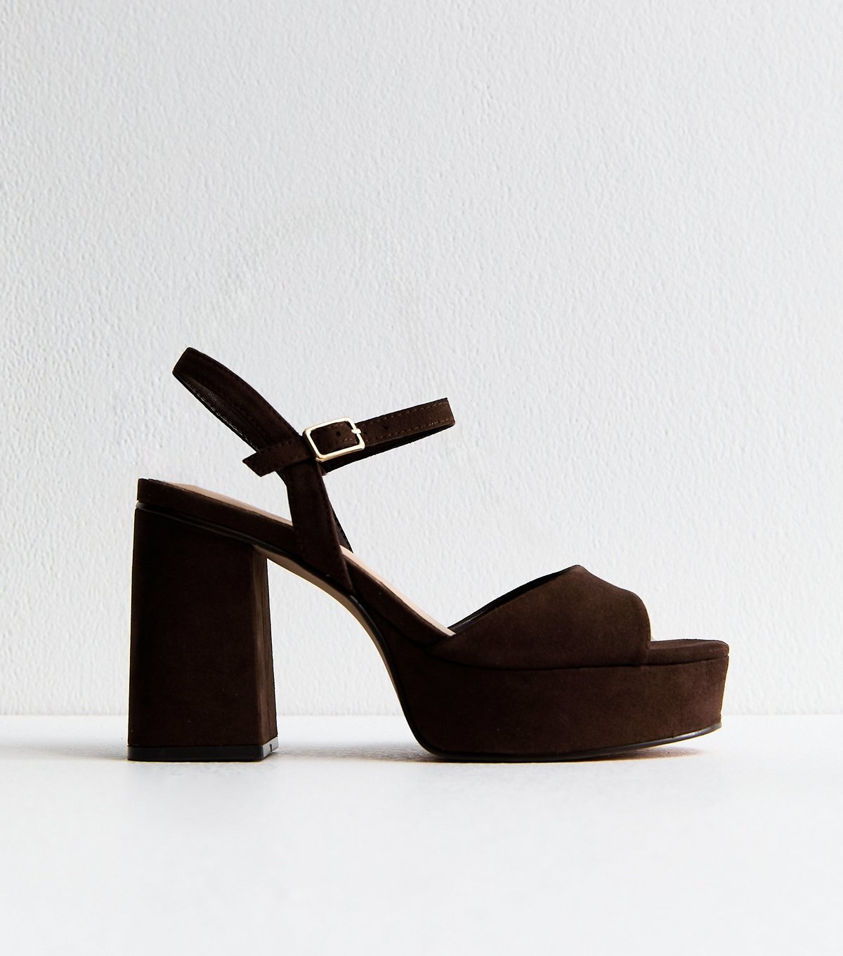 New Look Women's Brown Faux Suede Platform Block Heel Sandals Vegan New Look - 4