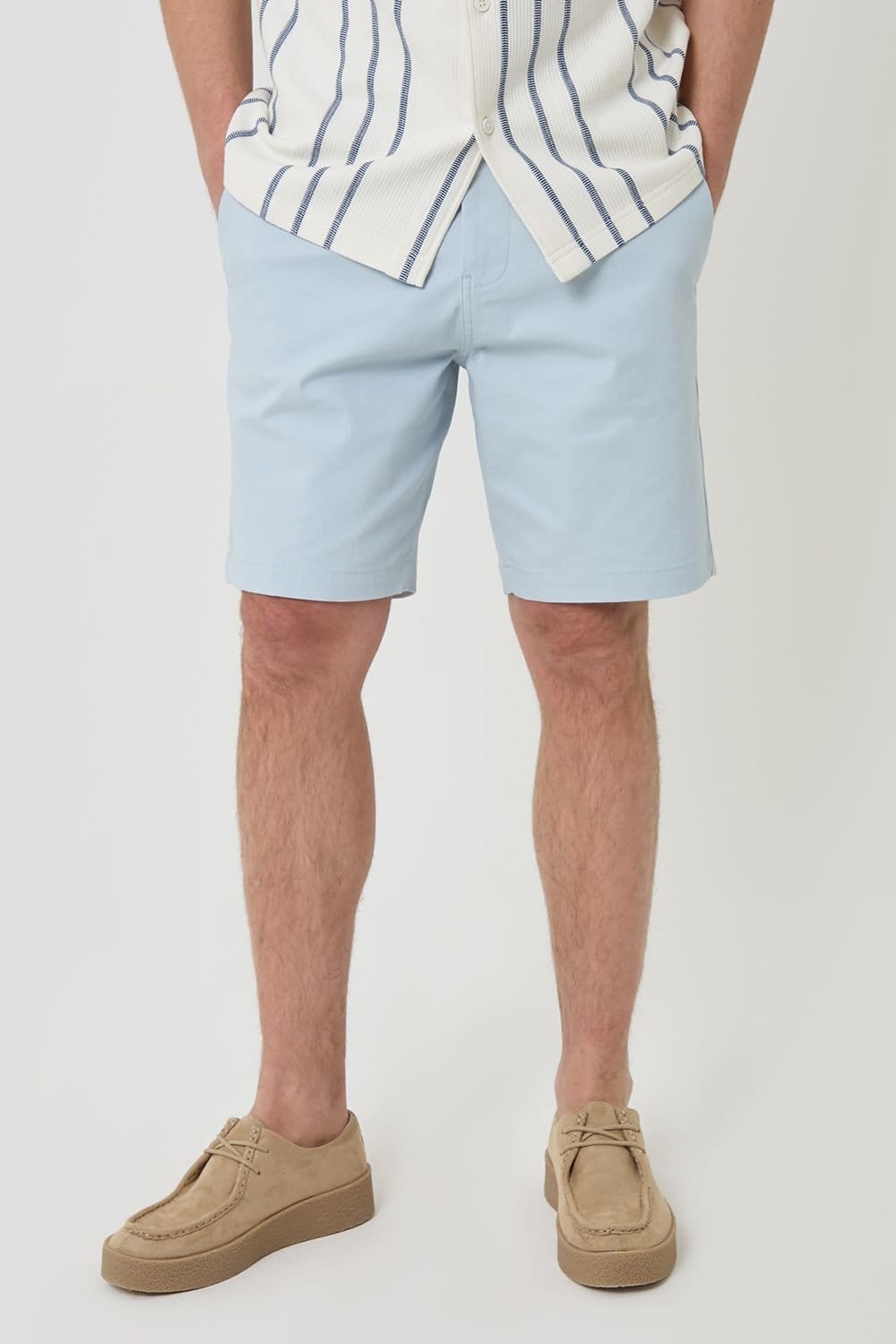 Threadbare Threadbare Men's Cotton Regular Fit Stretch Chino Shorts in Baby Blue - 1
