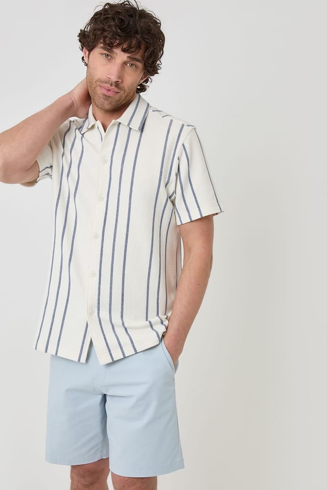 Threadbare Threadbare Men's Cotton Regular Fit Stretch Chino Shorts in Baby Blue - 3
