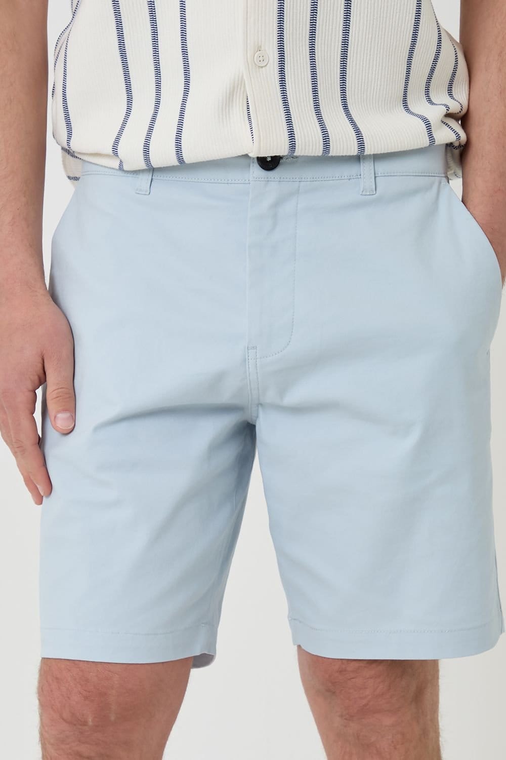 Threadbare Threadbare Men's Cotton Regular Fit Stretch Chino Shorts in Baby Blue - 4