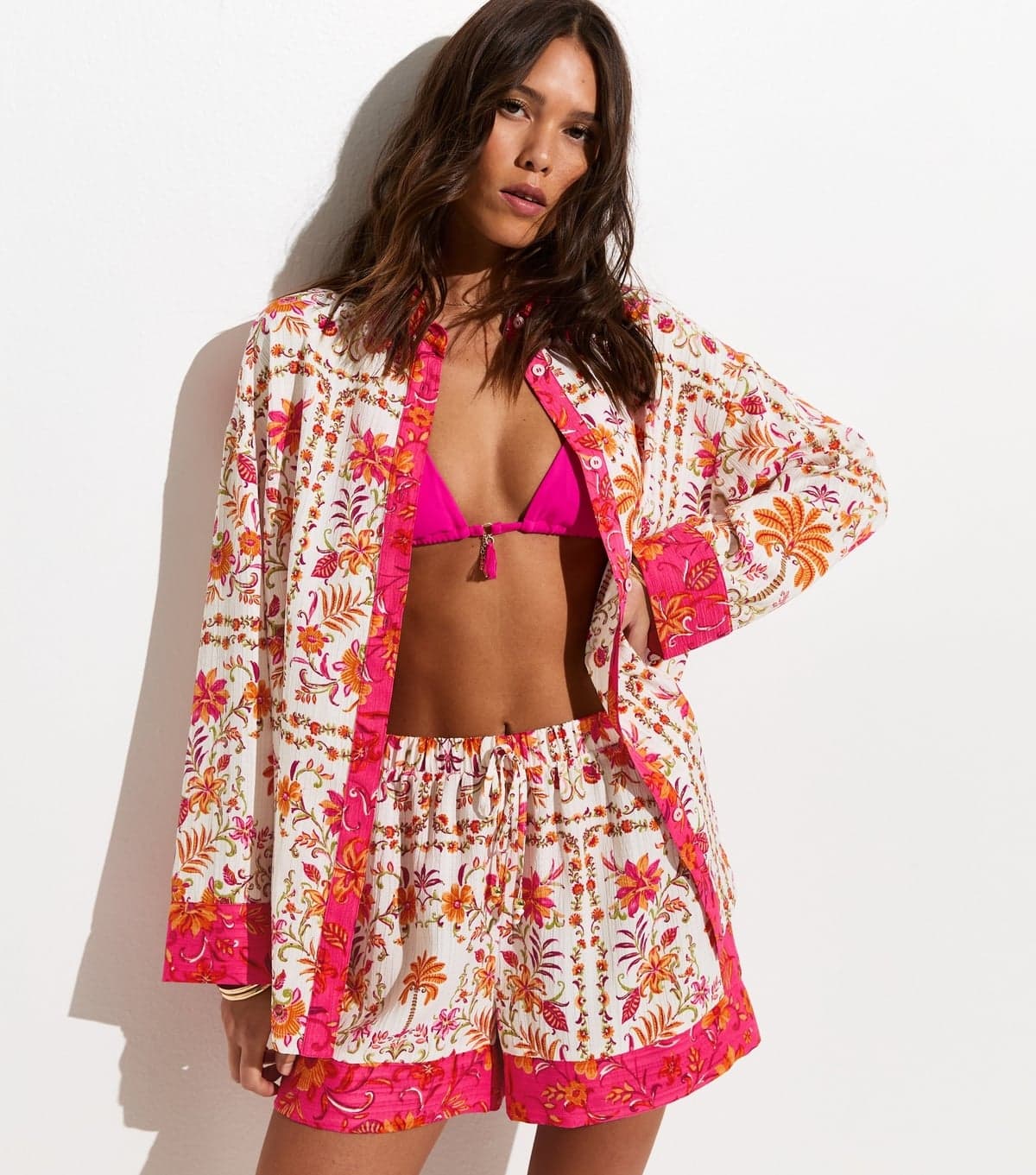 New Look Women's White Floral Print Oversized Woven Beach Shirt New Look