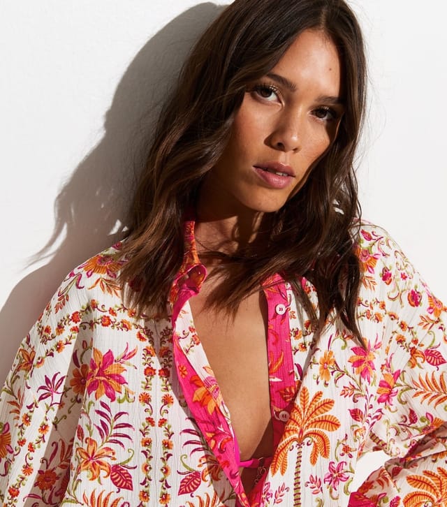 New Look Women's White Floral Print Oversized Woven Beach Shirt New Look - 2