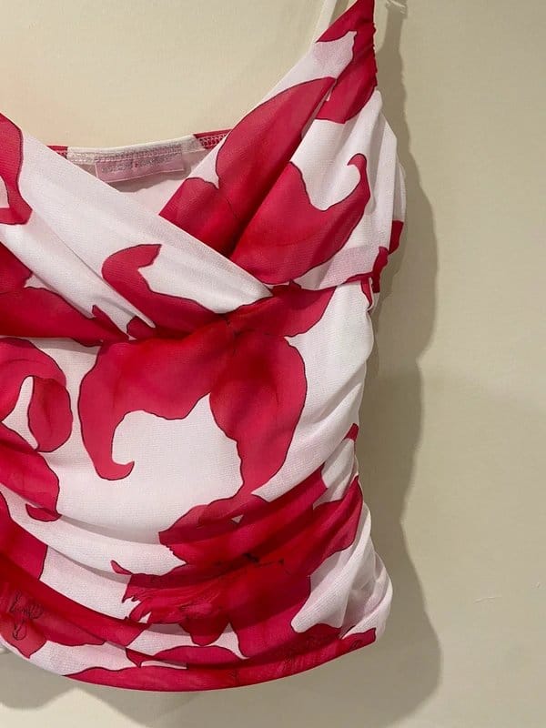 Million Dolla Babe Pink & White Orchid Print Ruche Cami Top