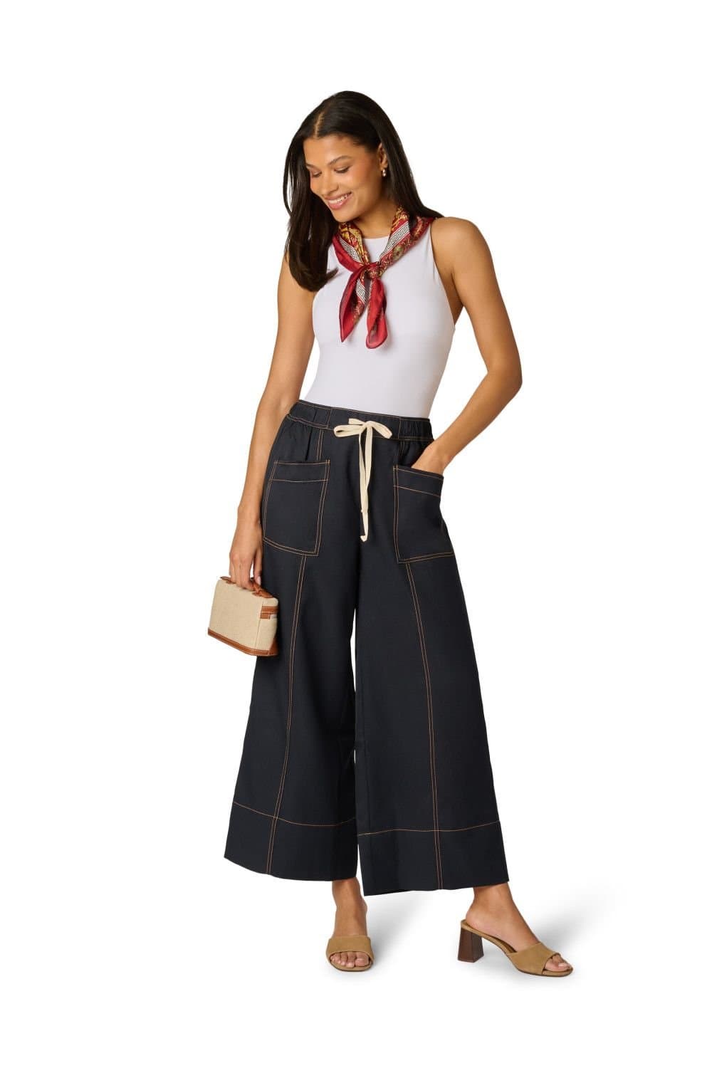 Adrianna Papell Adrianna Papell Navy Twill Wide Leg Pull-On Trousers