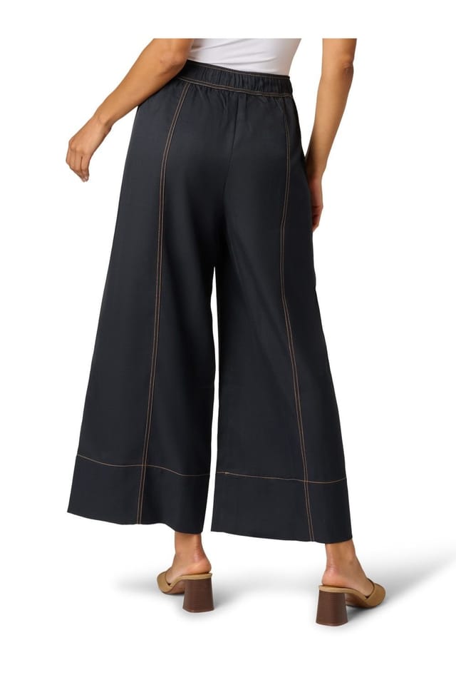 Adrianna Papell Adrianna Papell Women's Drawstring Tie Contrast Stitch Detail Wide Leg Pull On Trousers in Navy - 3