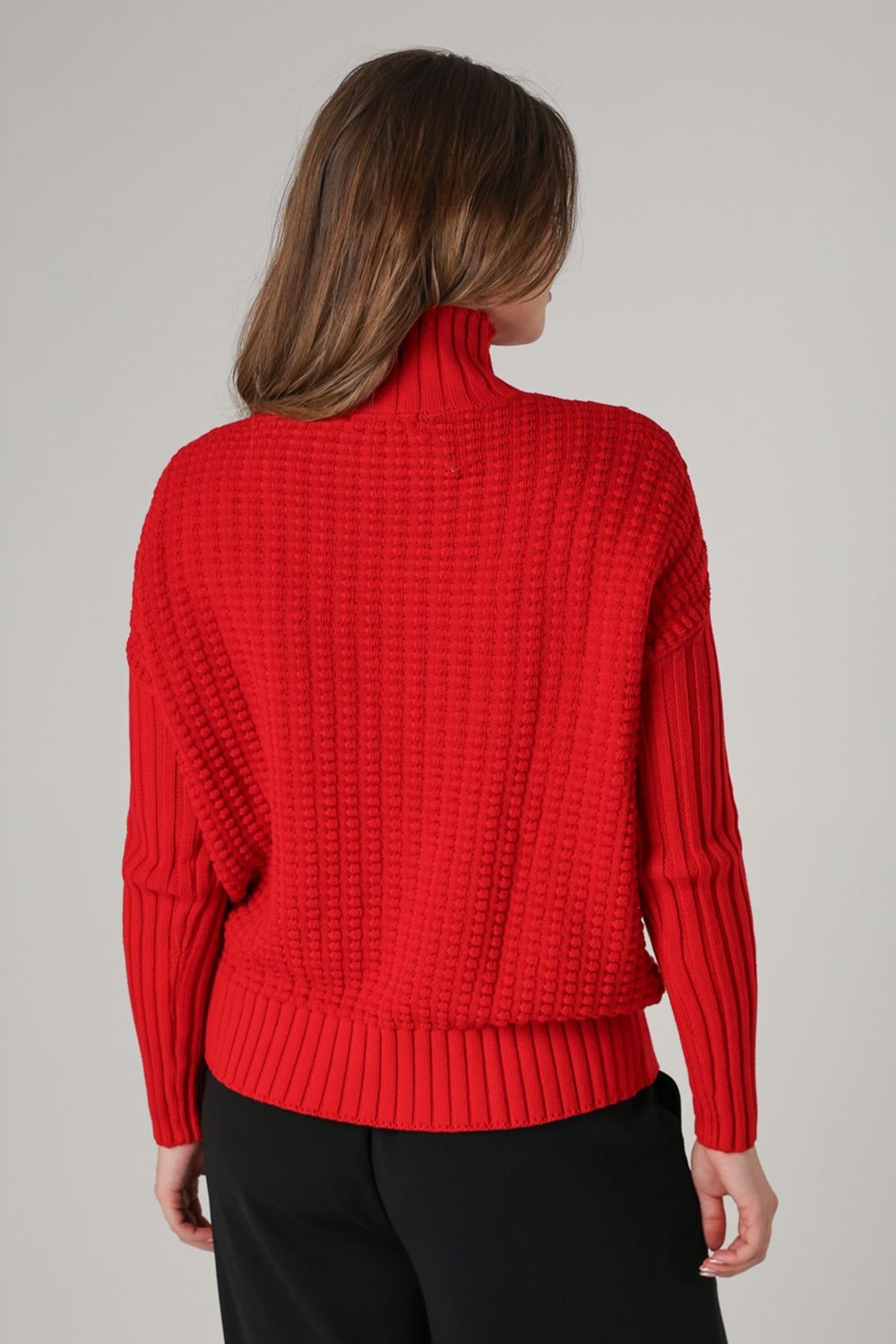 French Connection French Connection Women's Cotton Mozart Popcorn Knit High Neck Jumper in Red - 2