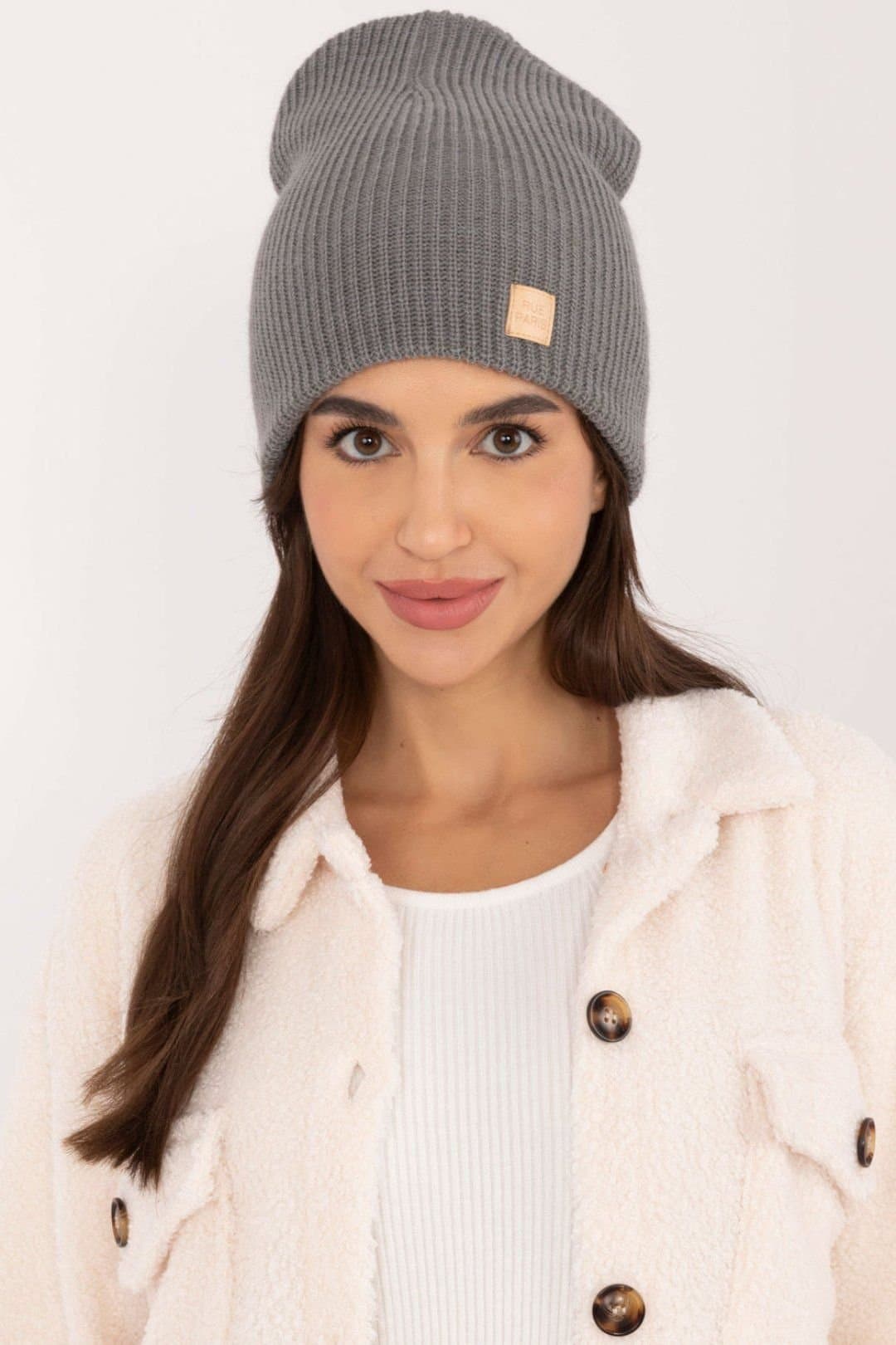 Love Lace Love Lace Grey Acrylic Beanie Hat with Patch