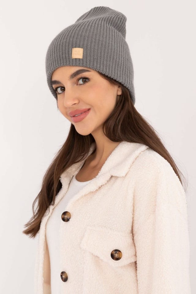 Love Lace Love Lace Women's Classic Monochrome Acrylic Beanie Hat with Discreet Patch Everyday in Grey - 2