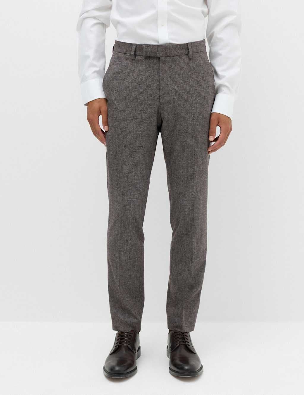 Marks & Spencer M&S Tailored Fit Micro Check Suit Trousers Bordeaux