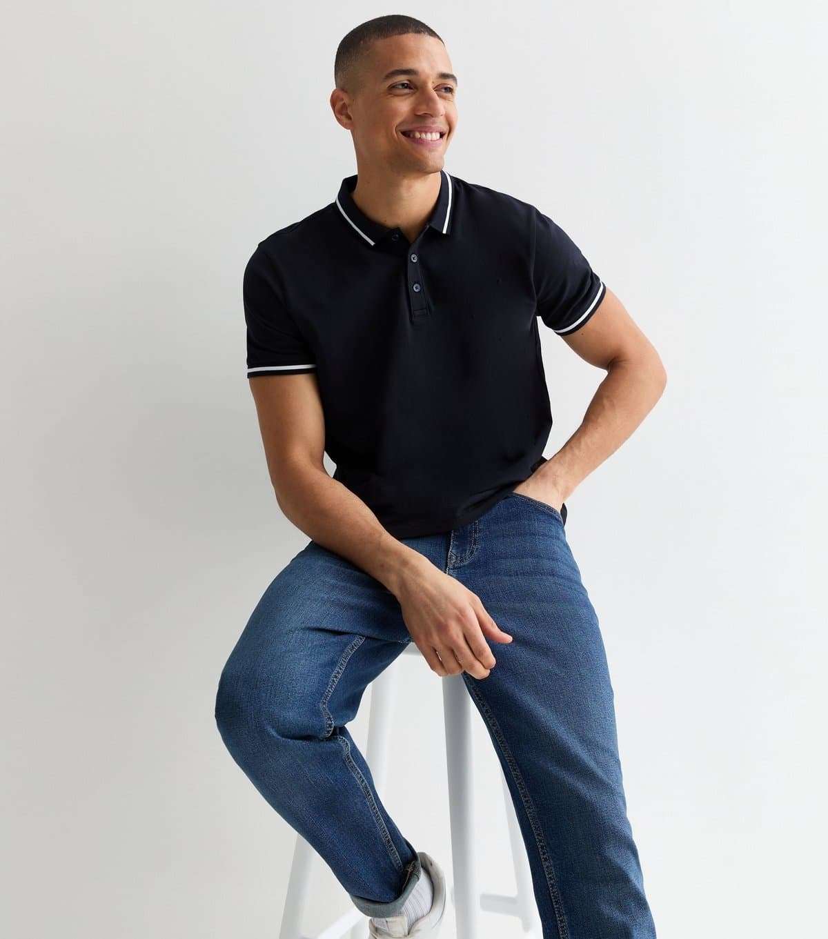 New Look New Look Navy Contrast Cotton Polo Top