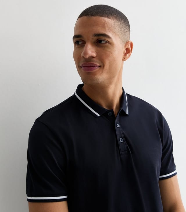 New Look Men's Navy Contrast Cotton Polo Top New Look - 2